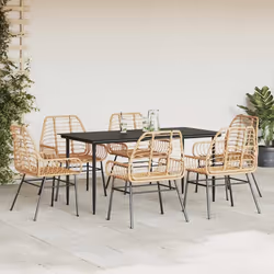 vidaXL Set Pranzo da Giardino 7pz Marrone Polyrattan Vetro - Vista aggiuntiva 3