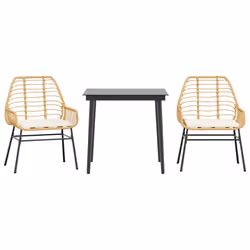 vidaXL Set da Pranzo da Giardino 3pz con Cuscini Polyrattan Vetro - Vista aggiuntiva 2