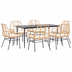 vidaXL Set Pranzo da Giardino 7pz con Cuscini Marrone Polyrattan Vetro - Vista aggiuntiva 2