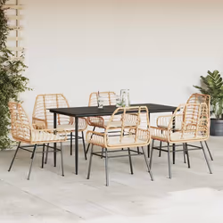 vidaXL Set Pranzo da Giardino 7pz con Cuscini Marrone Polyrattan Vetro - Vista aggiuntiva 3