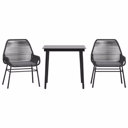 vidaXL Set da Pranzo da Giardino 3 pz con Cuscini Polyrattan Vetro - Vista aggiuntiva 2