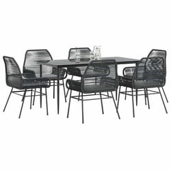 vidaXL Set Pranzo da Giardino 7 pz Nero con Cuscini Polyrattan Vetro
