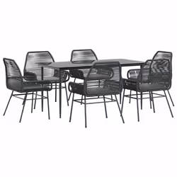 vidaXL Set Pranzo da Giardino 7 pz Nero con Cuscini Polyrattan Vetro - Vista aggiuntiva 2
