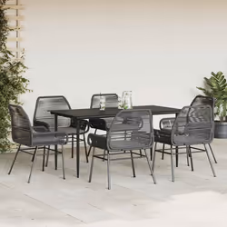 vidaXL Set Pranzo da Giardino 7 pz Nero con Cuscini Polyrattan Vetro - Vista aggiuntiva 3