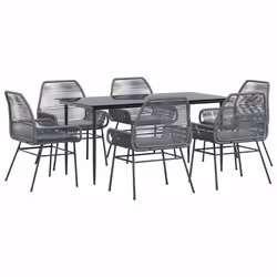 vidaXL Set da Pranzo da Giardino 7 pz con Cuscini Polyrattan Vetro - Vista aggiuntiva 2