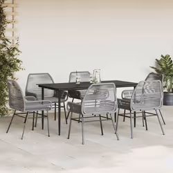 vidaXL Set da Pranzo da Giardino 7 pz con Cuscini Polyrattan Vetro - Vista aggiuntiva 3