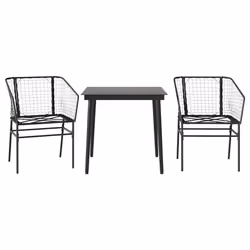 vidaXL Set Mobili da Pranzo per Giardino 3 pz Nero Polyrattan Vetro - Vista aggiuntiva 2