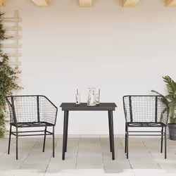 vidaXL Set Mobili da Pranzo per Giardino 3 pz Nero Polyrattan Vetro - Vista aggiuntiva 3