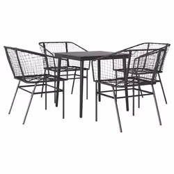 vidaXL Set Mobili da Pranzo per Giardino 5 pz Nero Polyrattan Vetro - Vista aggiuntiva 2