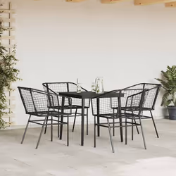 vidaXL Set Mobili da Pranzo per Giardino 5 pz Nero Polyrattan Vetro - Vista aggiuntiva 3