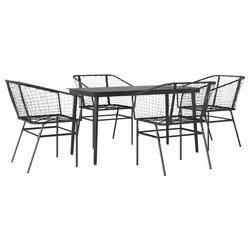 vidaXL Set Mobili da Pranzo per Giardino 5 pz Nero Polyrattan Vetro - Vista aggiuntiva 2