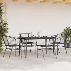 vidaXL Set Mobili da Pranzo per Giardino 5 pz Nero Polyrattan Vetro - Vista aggiuntiva 3