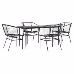 vidaXL Set Mobili da Pranzo per Giardino 5 pz Nero Polyrattan Vetro - Vista aggiuntiva 2