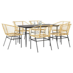 vidaXL Set Pranzo da Giardino 7pz Marrone Polyrattan Vetro