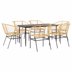 vidaXL Set Pranzo da Giardino 7pz Marrone Polyrattan Vetro - Vista aggiuntiva 2