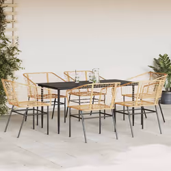 vidaXL Set Pranzo da Giardino 7pz Marrone Polyrattan Vetro - Vista aggiuntiva 3