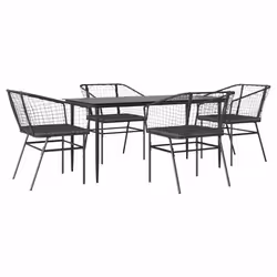 vidaXL Set da Pranzo da Giardino con Cuscini 5 pz Polyrattan Vetro - Vista aggiuntiva 2