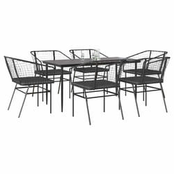 vidaXL Set Pranzo da Giardino 7 pz Nero con Cuscini Polyrattan Vetro