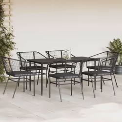 vidaXL Set Pranzo da Giardino 7 pz Nero con Cuscini Polyrattan Vetro - Vista aggiuntiva 3