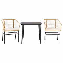 vidaXL Set da Pranzo da Giardino 3pz con Cuscini Polyrattan Vetro - Vista aggiuntiva 2