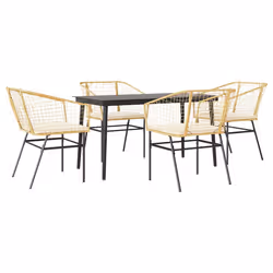 vidaXL Set da Pranzo da Giardino 5pz con Cuscini Polyrattan Vetro - Vista aggiuntiva 2