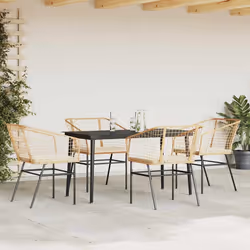 vidaXL Set da Pranzo da Giardino 5pz con Cuscini Polyrattan Vetro - Vista aggiuntiva 3