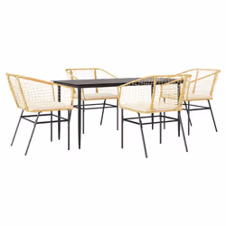 vidaXL Set da Pranzo da Giardino 5pz con Cuscini Polyrattan Vetro - Vista aggiuntiva 2