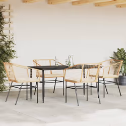 vidaXL Set da Pranzo da Giardino 5pz con Cuscini Polyrattan Vetro - Vista aggiuntiva 3