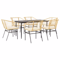 vidaXL Set Pranzo da Giardino 7pz con Cuscini Marrone Polyrattan Vetro - Vista aggiuntiva 2