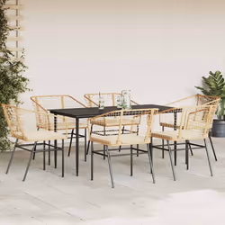 vidaXL Set Pranzo da Giardino 7pz con Cuscini Marrone Polyrattan Vetro - Vista aggiuntiva 3