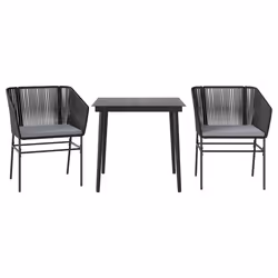 vidaXL Set da Pranzo da Giardino 3 pz con Cuscini Polyrattan Vetro - Vista aggiuntiva 2