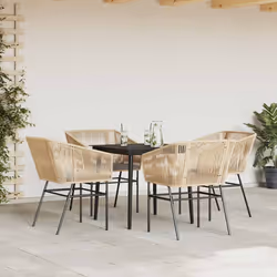 vidaXL Set da Pranzo da Giardino 5pz con Cuscini Polyrattan Vetro - Vista aggiuntiva 3