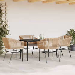 vidaXL Set da Pranzo da Giardino 5pz con Cuscini Polyrattan Vetro - Vista aggiuntiva 3