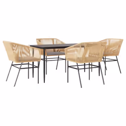 vidaXL Set da Pranzo da Giardino 5pz con Cuscini Polyrattan Vetro - Vista aggiuntiva 2