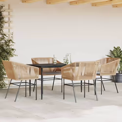 vidaXL Set da Pranzo da Giardino 5pz con Cuscini Polyrattan Vetro - Vista aggiuntiva 3