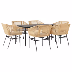 vidaXL Set Pranzo da Giardino 7pz con Cuscini Marrone Polyrattan Vetro - Vista aggiuntiva 2