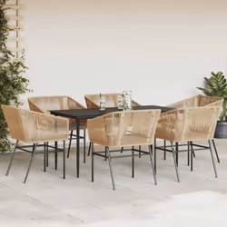 vidaXL Set Pranzo da Giardino 7pz con Cuscini Marrone Polyrattan Vetro - Vista aggiuntiva 3