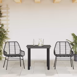 vidaXL Set Mobili da Pranzo per Giardino 3 pz Nero Polyrattan Vetro - Vista aggiuntiva 3