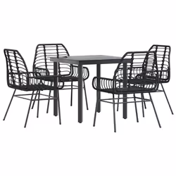 vidaXL Set Mobili da Pranzo per Giardino 5 pz Nero Polyrattan Vetro - Vista aggiuntiva 2