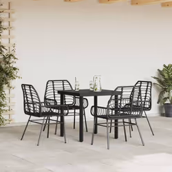 vidaXL Set Mobili da Pranzo per Giardino 5 pz Nero Polyrattan Vetro - Vista aggiuntiva 3