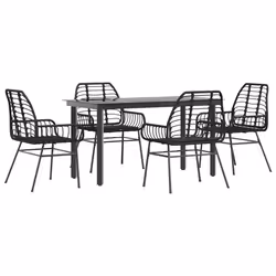 vidaXL Set Mobili da Pranzo per Giardino 5 pz Nero Polyrattan Vetro - Vista aggiuntiva 2