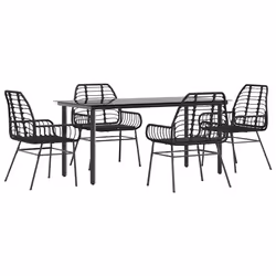 vidaXL Set Mobili da Pranzo per Giardino 5 pz Nero Polyrattan Vetro - Vista aggiuntiva 2
