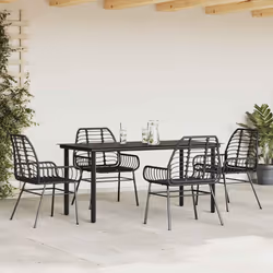vidaXL Set Mobili da Pranzo per Giardino 5 pz Nero Polyrattan Vetro - Vista aggiuntiva 3