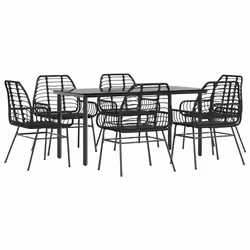 vidaXL Set Pranzo da Giardino 7 pz Nero Polyrattan Vetro - Vista aggiuntiva 2