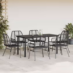 vidaXL Set Pranzo da Giardino 7 pz Nero Polyrattan Vetro - Vista aggiuntiva 3