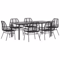 vidaXL Set Pranzo da Giardino 7 pz Nero Polyrattan Vetro - Vista aggiuntiva 2