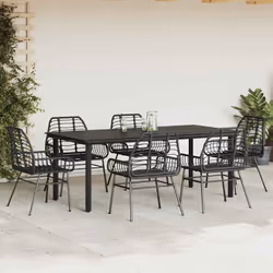 vidaXL Set Pranzo da Giardino 7 pz Nero Polyrattan Vetro - Vista aggiuntiva 3