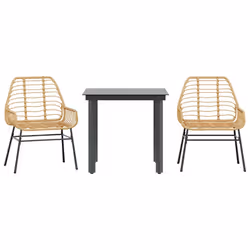 vidaXL Set da Pranzo da Giardino 3 pz Marrone in Polyrattan Vetro - Vista aggiuntiva 2