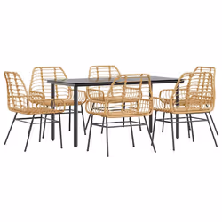 vidaXL Set Pranzo da Giardino 7pz Marrone Polyrattan Vetro - Vista aggiuntiva 2