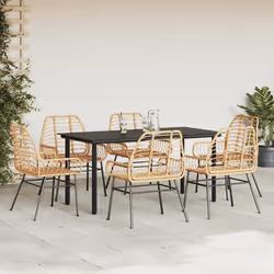 vidaXL Set Pranzo da Giardino 7pz Marrone Polyrattan Vetro - Vista aggiuntiva 3